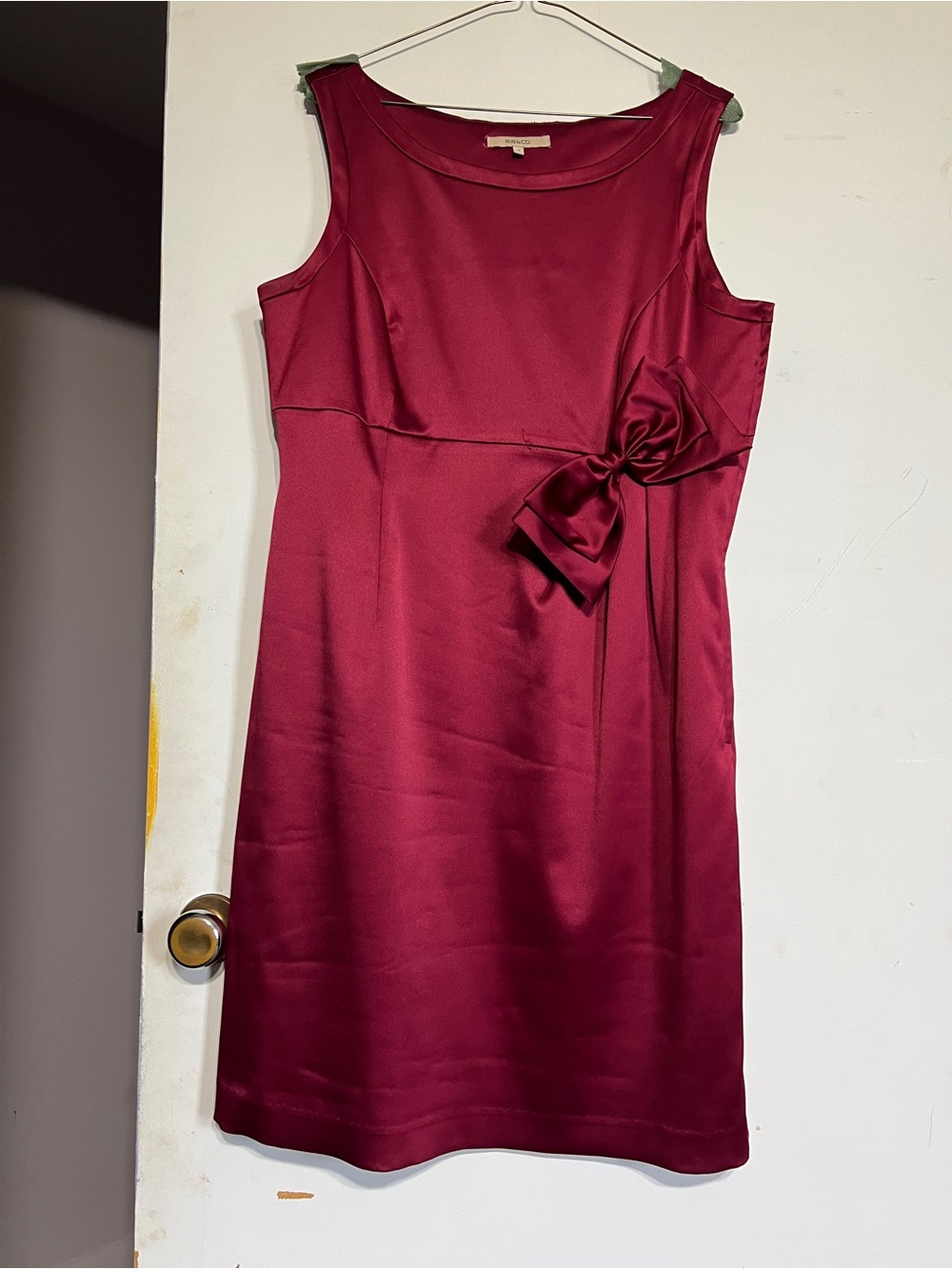 RW&CO. Sleeveless Satin Dress with Side Bow in Burgundy